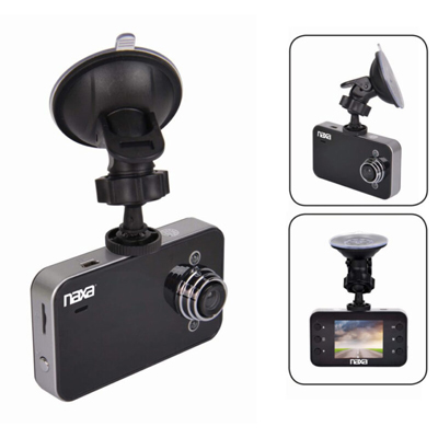 NAXA<sup>&reg;</sup> Video Dash Cam - Make sure you're always covered for accidents with this HD video dash cam. Record video from the moment your car starts until you turn it off. Holds up to 14 hours of video that can be viewed on the 2.4” display. Also features, loop recording, LED night vision lights and G-sensor for motion detection as well as a built in rechargeable battery.